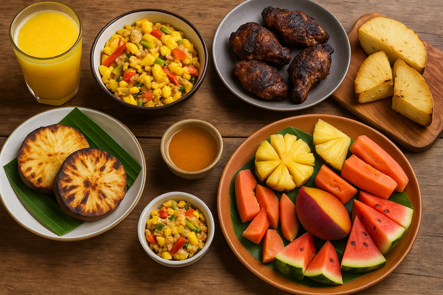 Taste of Jamaica dining at VivaViolas Guest House – traditional Jamaican breakfast and dinner.