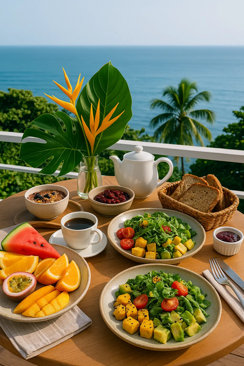 Fresh island breakfast with tropical fruits and Blue Mountain coffee at Viva Violas Guest House Port Antonio
