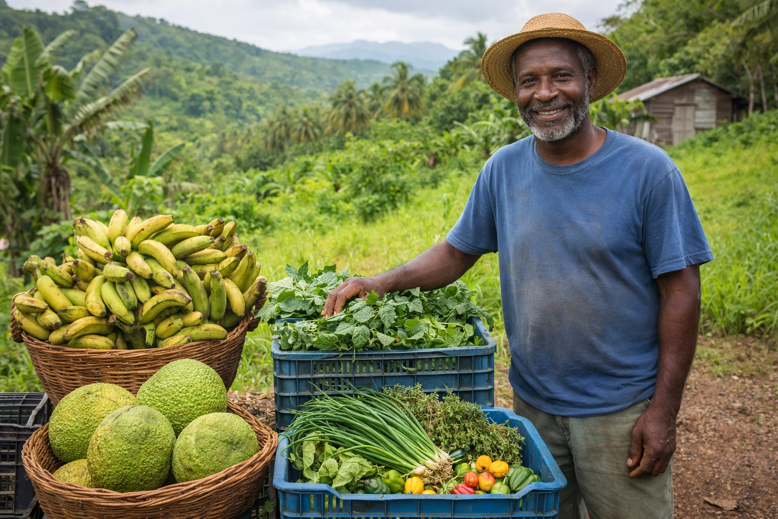 Fresh local produce grown in Portland Parish, Jamaica, the heart of Jamaican cuisine