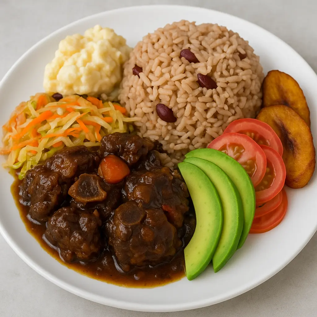 Taste-of-Jamaica (Fried Green Plantains, No Rice, Bean Salad – [Zesty mixed beans])